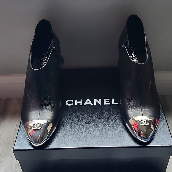 CHANEL Shoes - Chanel silver Cap Toe Booties